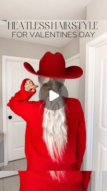 Kira Mae Steiner on Instagram: "heatless hairstyle perfect for v-day💌 team cowboy hat or bow?🎀🍒 save for inspo!  . . . #heatlesshairstyle #hairstyletutorial #easyhairstyles #valentineshair  heatless hairstyle // hair style tutorial // easy hairstyle // low ponytail hairstyle // hair style inspo // valentines hairstyle inspo // cowboy hat hairstyle" Cowboy Hat Hairstyles Medium Hair, Hairstyle Low Ponytail, Low Ponytail Hairstyle, Women Boots Outfit, Valentines Hairstyles, Low Ponytail Hairstyles, Style Tutorial, Ponytail Hairstyle, Hairstyle Inspo