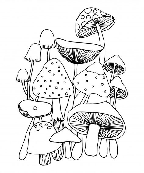 Arte Grunge, Mushroom Drawing, Doodle Coloring, White Drawing, Mushroom Art, Black And White Drawing, Hippie Art, Doodle Patterns, Doodle Drawings