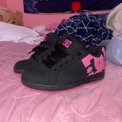 pink and black DCS /hardy worn size 4 - Depop Clover Necklace, Swag Shoes, Dc Shoes, Black And Pink, Pink And Black, Bangs, Size 4, Outfit Inspo, Pink