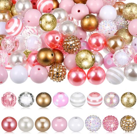 PRICES MAY VARY. Variety of Styles and Designs: this package comes with 100 pieces of about 0.79 inches/ 20 mm bubblegum beads; Whether you prefer rhinestone beads, solid glaze beads, popcorn beads, round beads, or others, you'll find them in this set; Embrace the design, presenting both beautiful and charming styles Reliable and Lightweight: our beads are made of quality plastic materials that are lightweight, shiny, and bright; They're designed to resist breaking and fading, providing long las Large Pink Beads For Jewelry Making, Cute Pink Craft Supplies With Round Beads, Diy Wedding Garland, Affordable Handmade Pink Beads, Cheap Pink Colorful Beads Craft Supplies, Elegant Pink Round Beads, Creative Items, Easter Jewelry, Wedding Garland