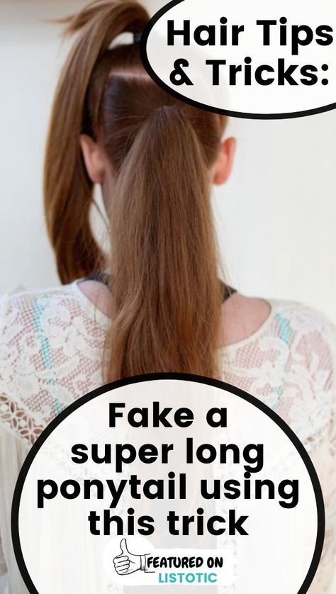 Learn how to fake a super long ponytail with this simple trick! You don't need to have long hair to pull off a stunning long ponytail. Click on the pin to learn how and to see more genius life hacks for your hair that'll save you time featured over on Listotic! #hair #beauty #lifehacks Fake Long Ponytail, Make Ponytail Look Longer, How To Make Ponytail Look Longer, Full Ponytail Trick, Super Long Ponytail, Fuller Ponytail, Ponytail Trick, Hairstyle Ideas For Long Hair, Prom Hairstyle Ideas