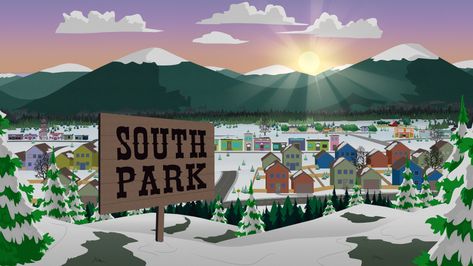 List of Locations | South Park Character / Location / User talk etc | Official South Park Studios Wiki George Foster, Portrait Background, South Park Characters, Mountain Town, Comedy Central, New Town, Original Wallpaper, Laptop Wallpaper, Love Is Free