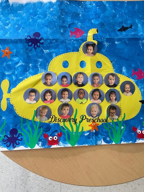 Sea Theme Kindergarten, Water Theme Preschool Decorations, Underwater Board Ideas, Sea Kindergarten Activities, Under Water Craft, Water Theme Classroom Decor, Sea Animals Decorations Classroom, Ocean Themed Kindergarten Classroom, Under The Sea Preschool Theme Classroom