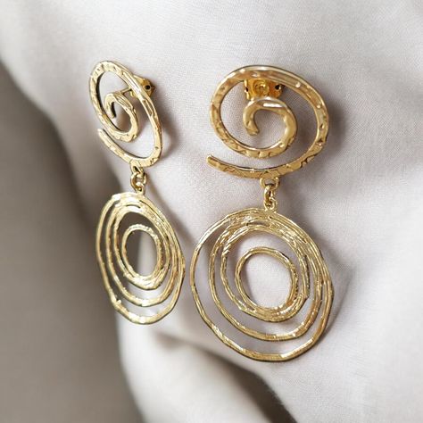 18K Gold Plated Spiral Textured Earrings | Handmade Greek Jewelry Greek Earrings, Textured Earrings, Texture Jewelry, Greek Jewelry, Greek Style, Spiral Design, Intricate Design, Ancient Greek, Earrings Handmade