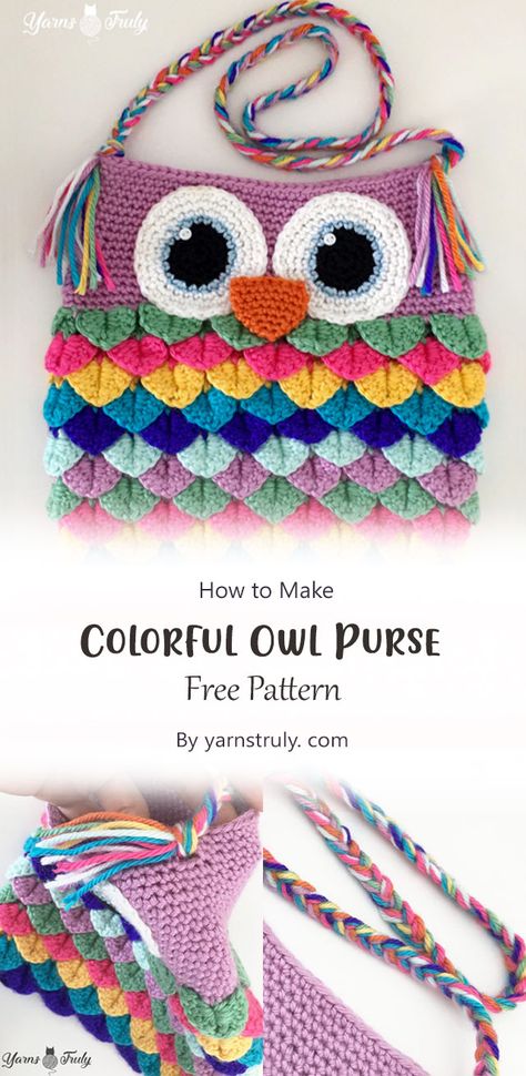 If you love owls, then this purse is for you! Not only does it look great, but it is also super easy to make. Crochet Fox Purse Pattern Free, Crochet Owl Purse Free Pattern, Owl Bag Crochet Free Pattern, Crochet Owl Bag, Owl Handbag, Owl Purse, Owl Tote Bag, Colorful Owls, Owl Lovers