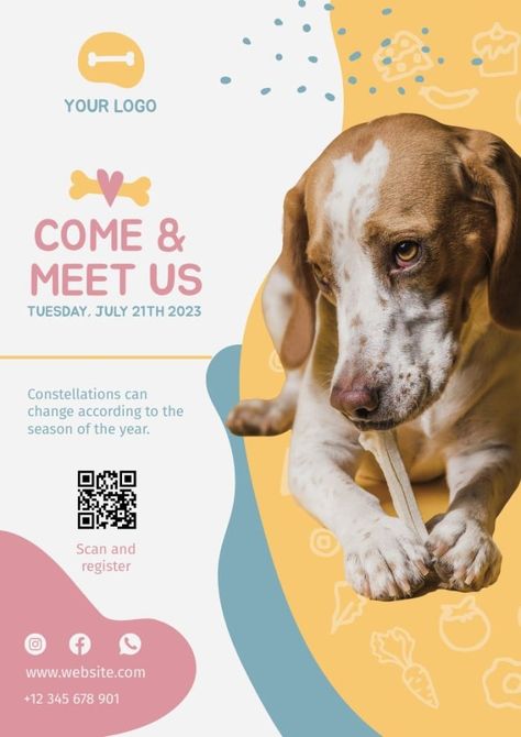 Cute Pastel Come & Meet Us Pet Adoption Poster Adoption Poster, Adoption Website, Conference Banner, Pet Adoption Event, Conference Banners, Pet Branding, Rack Card, Cute Pastel, Brand Kit