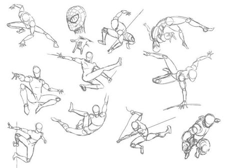 Spider Verse Pose Reference, How To Draw Spiderman Poses, Anatomy Reference Spiderman, Poses For Spiderman, Spider Woman Poses Reference, Spider Man Oc Poses, Spider Man Anatomy Poses, Cool Spiderman Poses, Spider Man Art Base