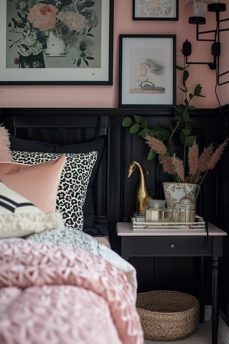 25 Edgy and Chic Pink and Black Bedroom Ideas Black And Blush Bedroom, Black White And Pink Bedroom, Black Bedroom Ideas For Women, Black And Pink Room Ideas, Black And Pink Room, Black And Pink Bedroom, Pink And Black Bedroom Ideas, Pink Black Bedrooms, Pink And Black Bedroom