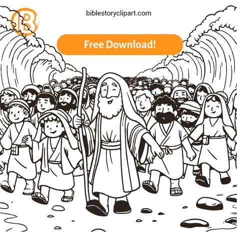 Moses and the Israelites crossing the Red Sea Coloring Page Moses Parting The Red Sea Coloring Page, Moses Parted The Red Sea Craft, Red Sea Crossing Craft, Moses Parts The Red Sea Coloring Page, Moses Clipart, Red Sea Coloring Page, Moses Coloring Page, Moses And The Israelites, Moses Plagues