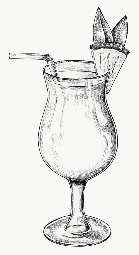 Wine Glass Drawing, Glass Drawing, Pineapple Cocktail, Cocktail Illustration, Food Sketch, Pen Art Drawings, Object Drawing, Seni Dan Kraf, Art Drawings Sketches Pencil