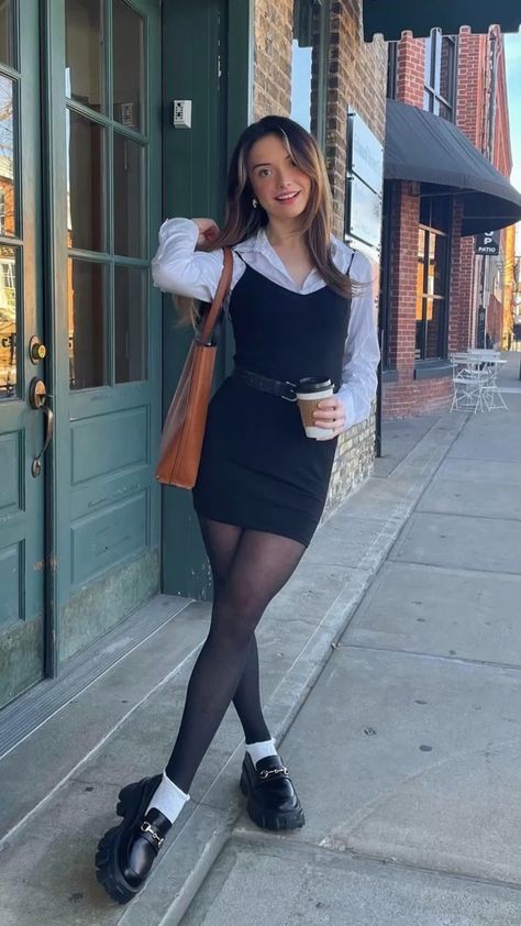 Black tights and white socks #Black #tights #and #white #socks #blacktightsandwhitesocks Paris Trip Outfits, Legs Outfit, Sixth Form, Inspiration Tattoos, Fashion Tights, White Socks, Mini Slip Dress, Alternative Outfits, Really Cute Outfits