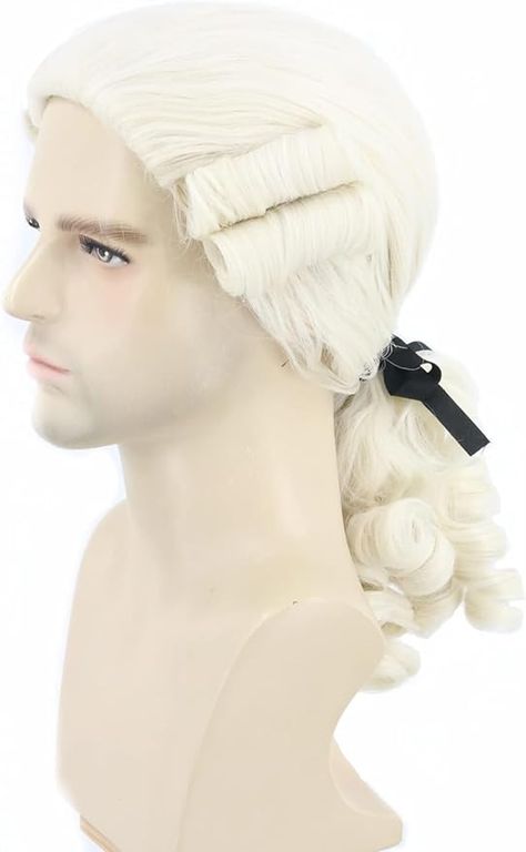 Amazon.com: LeMarnia Colonial Wig for Men's Off-White Long Curly Wavy Judge Wig Washington Halloween Costume Cosplay Powdered Wig : Everything Else George Washington Wig, Judge Wig, Male Wigs Real, Powder Wig 18th Century, Colonial Wigs, Rococo Wigs, Long Loose Curls, Front Bangs, Men's Wigs