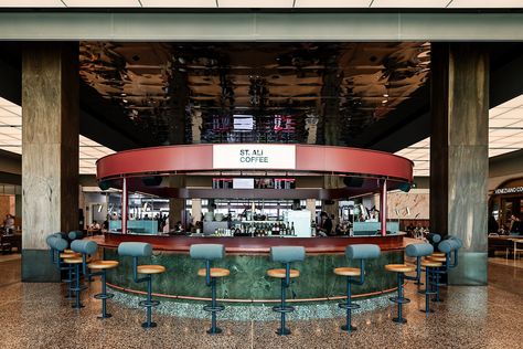 ST. ALi Kiosk Melbourne Airport by Jackson Clements Burrows Architects | Australian Interior Design Awards Melbourne Airport, Australian Interior, Drink Design, Australian Interior Design, Interior Design Awards, Drinks Design, Cool Cafe, Hospitality Design, Cafe Design