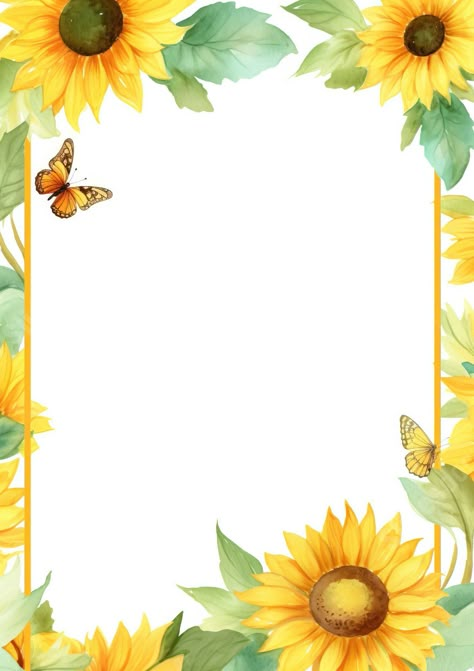 Free Printable Borders For Paper, Sunflower Border Design, Sunflower Border, Fall Borders, Beautiful Borders, Watercolor Sunflowers, Framed Words, Pink Watercolor Flower, Paper Flowers Craft