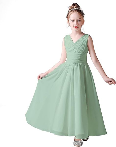 Amazon.com: Little Girls Formal Pageant Party Sage Green Green Dress Long Chiffon Flower Girl Dresses Wedding Junior Bridesmaid Sleeveless Sage 14: Clothing, Shoes & Jewelry Green Flower Girl Dresses, Chiffon Flower Girl Dress, Sage Bridesmaid Dresses, Sage Green Dress, Formal Occasion Dress, Fancy Dress Up, First Communion Dress, Fashion Sketches Dresses, Chiffon Flower