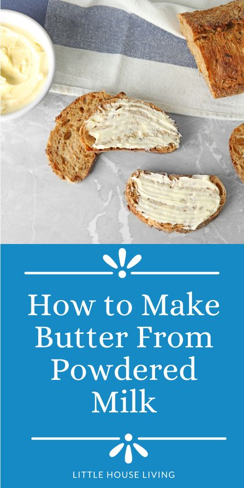 if you don’t have fresh cream on hand you can still use powdered milk from your food storage to make this homemade butter from scratch. Butter Powder Recipes, Butter Powder, Homemade Cornstarch Powder, Uses For Powdered Milk, Dry Milk Recipes, Powdered Milk Uses, Powdered Milk Recipes, Butter From Powdered Milk, Nonfat Dry Milk Uses