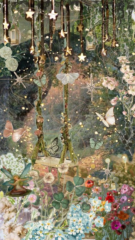 #fairycore #magical #cottagecore #aesthetic #wallpaper #fyp Iphone Collage Wallpaper Aesthetic, Whimsical Wallpaper Bedroom, Whimsical Forest Aesthetic, Ipad Wallpaper Cottagecore, Witchcore Aesthetic Wallpaper, Spring Phone Wallpaper Aesthetic, Whimsical Aesthetic Wallpaper, Forestcore Wallpaper, Ios18 Wallpaper