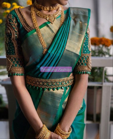 New Collection of Bridal Sarees on 30% Discount For More Designs and Order Click Here https://youtu.be/n5i2mZnqVxA Silk Saree South Indian Look, Bridal Sari South Indian, New Saree Designs For Wedding, Pattu Saree With Belt Style, Saree Blouse Wedding Design, Sadi Belt Design, Bride Saree Look For Wedding, Trendy Wedding Sarees, Brides Saree Wedding