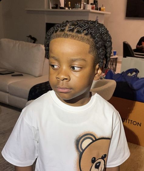 Kids Dreads Hairstyles Boys, Lil Baby Dreads Style, Boys Loc Styles With Fade, Kid Loc Styles Boys, Boys Dreads Hairstyles Kid Hair, Dread Styles For Kids Boys, Dreads Braided Men Style, Little Boy Loc Styles, Kai Hairstyle