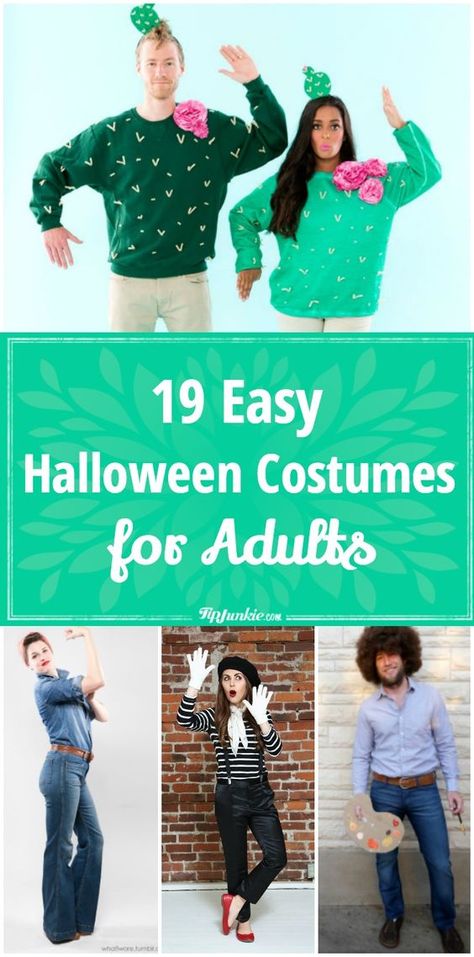 19 DIY adult Halloween costume ideas that are perfect for men and women. So easy and fun! Clever Simple Halloween Costumes, Simple Womens Halloween Costumes Diy, Easy Womans Costume, Diy Halloween Costumes For Office, Ladies Costume Ideas, Diy Last Minute Halloween Costumes Easy For Women, Easy Homemade Halloween Costumes Women, At Home Costumes For Women Diy, Quick And Easy Diy Halloween Costumes