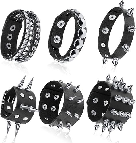 Amazon.com: 6 Pieces Punk Studded Bracelet Rivets Bracelet Leather Rivets Bracelet Cuff (Classic Style) : Clothing, Shoes & Jewelry Studded Bracelet, Wrap Bangles, Womens Cuff Bracelets, Metal Spikes, Punk Accessories, Leather Rivets, Hand Accessories, Black Leather Bracelet, Bangle Bracelet Set