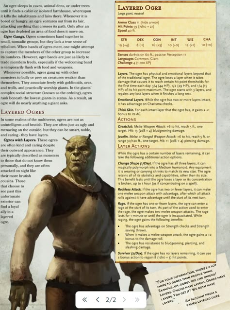 Dnd Shrek, Dnd 5e Cryptids, Dnd Monster Stat Block, Dnd Monsters Homebrew, Ogre Dnd, Dnd Ogre, Dnd Stat Blocks, Giants Dnd, Dnd Adventurer