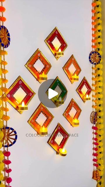 Diy Diya Holder Cardboard, Diya Holders Diy, Diwali Wall Hangings Diy, Jharokha Decor Diy, Diwali Craft Decoration, Diy Diwali Decorations At Home, Craft For Diwali, Diwali Wall Decor, Easy Diwali Decoration Ideas