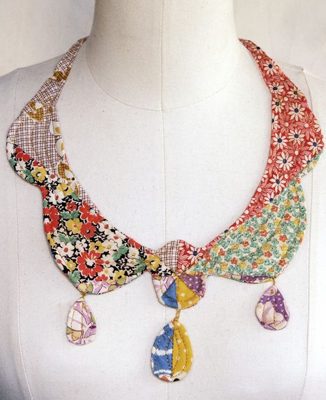 "Heirloom" necklace | Fall 2010 Vintage quilt blocks, battin… | Mari Fray Foster | Flickr Quilt Upcycling, Heirloom Necklace, Fiber Jewelry, Fabric Necklace, Vintage Quilt, Creation Couture, Textile Jewelry, Fabric Beads, Fabric Projects