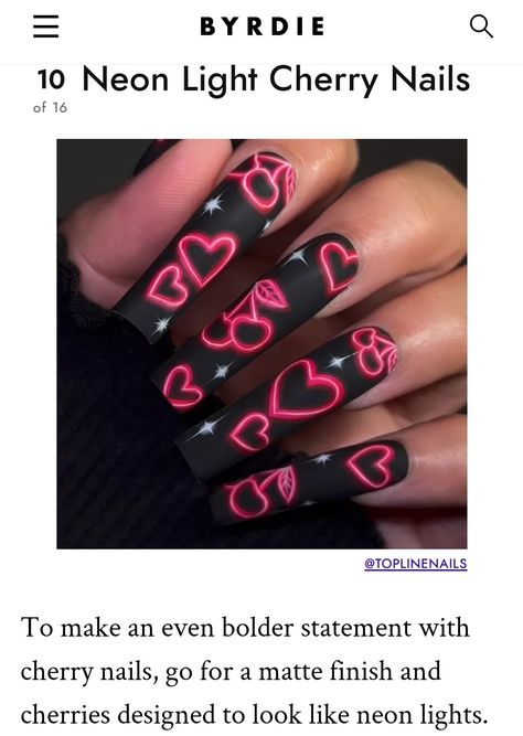 Neon Cherry Nails, Neon Light Nail Art, Neon Lights Nails, Neon Light Nails, Cherry Nails, Light Nails, Neon Nails, Chic Nails, Nails Nails