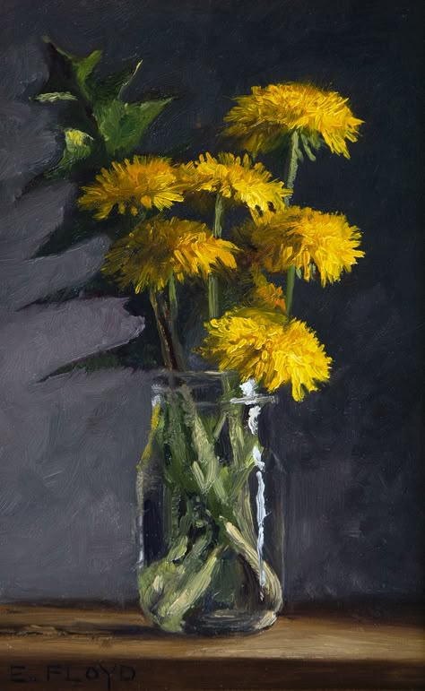 Dandelion Painting, Oil Painting Gallery, Dandelion Art, Oil Painting Flowers, Still Life Art, Flower Art Painting, Pastel Art, Still Life Painting, Floral Painting