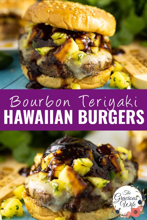 Unique Burger Recipes Twists, Hawaiian Burger Recipe, Bubba Burgers, Hawaiian Burger, Teriyaki Burgers, Hawaiian Chicken Recipes, Juicy Burgers, Healthy Sandwich Recipes, Burger Sliders