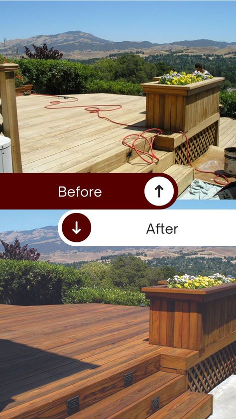 Our array of deck stain colors offers endless deck stain options. Enhance longevity with deck stain and sealer. Check out our deck stain before and after photos for motivation. Use our deck stain examples as a guide for your deck stain makeover. Get lots of deck stain inspiration and deck stain ideas for your decking project. Tackle deck stain DIY with ease, and try unique deck stain ideas like deck stain semi transparent or natural deck stain ideas. Natural Deck Stain, Deck Stain Colors Ideas Two Tone, Wood Deck Stain Colors, Popular Deck Stain Colors, Semi Transparent Deck Stain, Stained Decks, Cedar Deck Stain, Deck Stain Ideas, Backyard Deck Ideas On A Budget