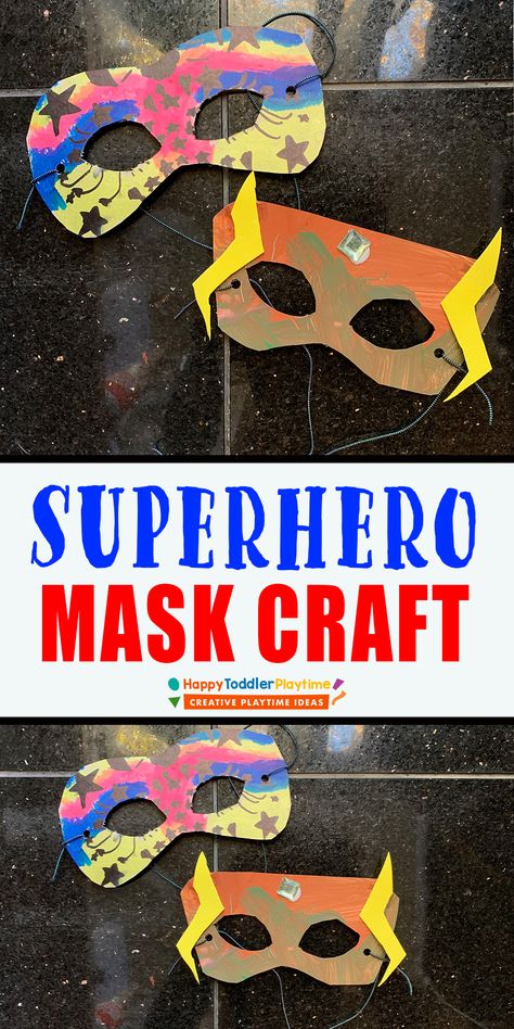 Fun Superhero Masks Craft for Kids - HAPPY TODDLER PLAYTIME Super Hero Mask Crafts For Kids, Superhero Day Activities Preschool, Hero Preschool Activities, Superhero Preschool Activities Crafts, Superhero Mask Craft, Superhero Arts And Crafts For Kids, Superhero Eyfs Activities, Superhero Art Preschool, Super Hero Art Projects For Kids