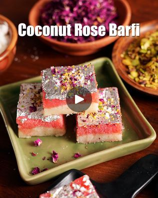 Coconut Rose Barfi | https://www.tarladalal.com/coconut-barfi-layered-rose-coconut-barfi-recipe-35096r

coconut barfi recipe | nariyal barfi | layered coconut barfi | rose... | By Tarla DalalFacebook Coconut Barfi Recipe, Chicken Biryani Recipe, Eggless Cake, Biryani Recipe, Dried Rose Petals, Fresh Cream, Biryani, Ghee, Rose Petals