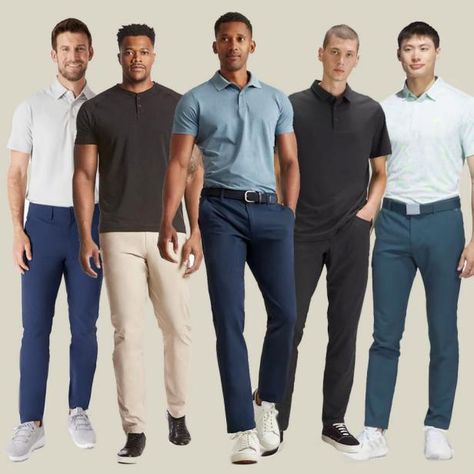 Golf Pants Mens Outfit, Men’s Golf Outfit Ideas, Golf Outfit Men, Black Top Outfit, Tan Chinos, Summer Golf, Pants Outfit Men, Nice Outfits, Golf Pants