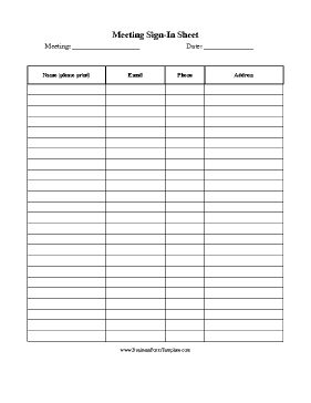 A sign-in sheet to be used at public or private meetings. Free to download and print Daycare Sign In Sheet Free Printable, Sign In Sheet Template Free Printable, Daycare Sign In And Out Sheet, Sign Up Sheet Template Editable Free, Business Sign In Sheet, One On One Meeting, Mailing List Template, Theatre Tech, Laundromat Business