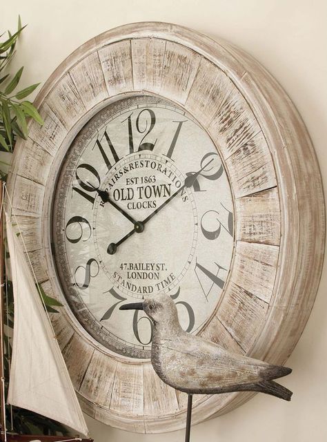 Vintage Reflections 31" Old Town Wall Clock by UMA Clock Town, Large Wall Clock Decor, Vintage Wood Wall, Grey Wall Clocks, White Clock, Farmhouse Wall Clocks, White Clocks, Oversized Wall Clock, Old Clocks