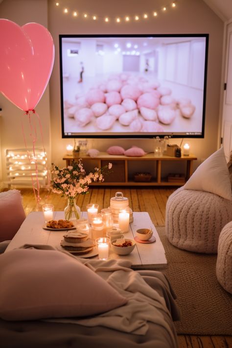 Gather your friends for a memorable Galentine’s Day movie night with this chic and cozy setup. Featuring fairy lights, candles, and soft decor, it’s perfect for a warm and inviting evening. Don’t forget to grab party favors to enhance your celebration—shop now! Cozy Setup, Soft Decor, Seasonal Decor Ideas, Cozy Hygge, Home Themes, Themed Decor, Aesthetic Home, Stylish Home, Movie Night