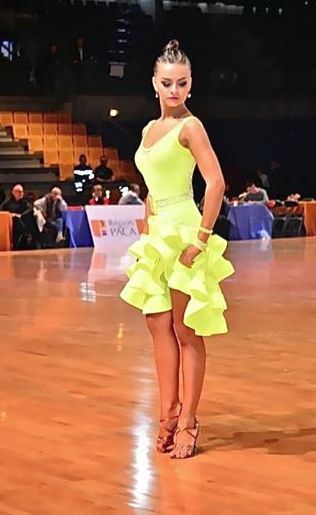 Simple yellow dress with ruffles...Dancesport competition, Latin dance dress, Latin Dancesport dress, how to sew Latin dance dress, how to make ballroom dancing dress, Latin skirt, ballroom dress, country dance dress, line dance costume, latin dance costume, ballroom costume, ballroom fashion, ballroom dancesport, sewing programs, online sewing school, sewing course, sewing classes, ballroom dress pattern, rhinestones, leotard Ballroom Blitz, Ballroom Dress Inspiration, Structured Skirt, Ballroom Fashion, Dancing Dresses, Dancesport Dresses, Dance Competition Dress, Latin Dresses, Latin Ballroom Dresses