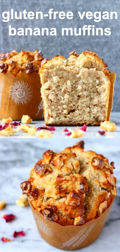 Vegan Banana Muffins, Low Carb Granola, Nut Muffins, Banana Nut Muffins, Vegan Banana, Banana Nut, Banana Muffins, Basic Recipes, Egg Free