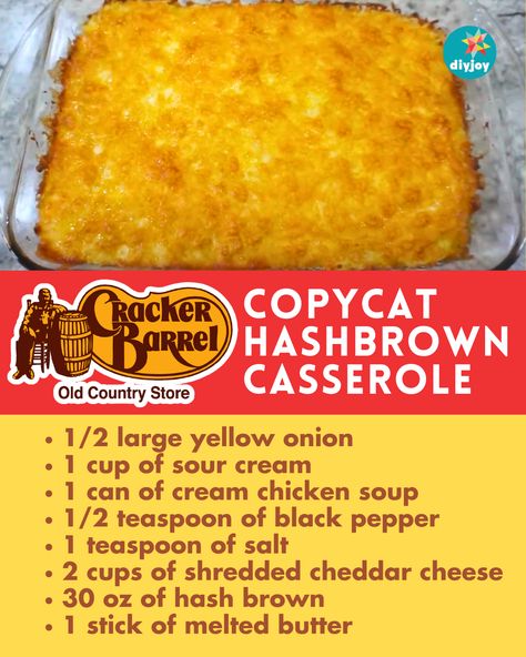 Do you love Cracker Barrel's hash brown casserole? You can easily make it at home with this copycat recipe! 3 Ingredient Hashbrown Casserole, Hashbrown Casserole Copycat Cracker Barrel, Breakfast Casserole Cracker Barrel, Ritz Cracker Hashbrown Casserole, The Best Hashbrown Casserole, Hashbrown Casserole From Scratch, Casserole Thanksgiving Recipes, Cheesy Potatoes Cracker Barrel, Cracker Barrell Hash Browns