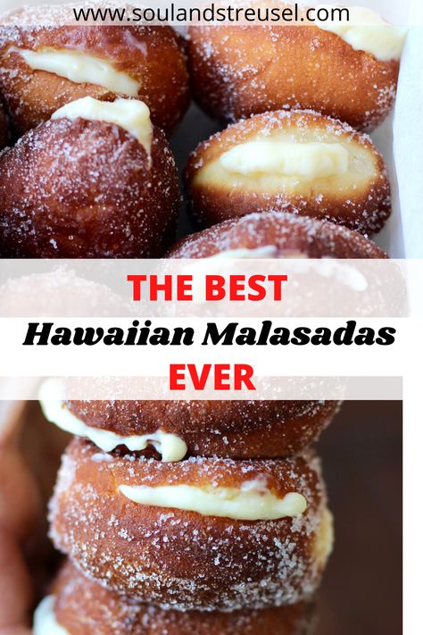 Hawaiian Donut Recipe, Malasadas Recipe Hawaii Easy, Polynesian Dessert Recipes, Traditional Hawaiian Desserts, Hawaiian Doughnut, Mochi Malasada Recipe, Portuguese Malasadas Recipe, Hawaiian Breakfast Ideas, Hawaiian Recipes Traditional