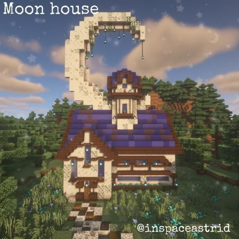 Astrid on Instagram: "Moon house 🌙 The opposite of the sun house is the moon house of course. As much as I love the sun I like the moon too it can be really beautiful sometimes especially when it’s very big in the sky 🌙 🌌 - #moon #supermoon #space #interstellar #stars #nightsky #nightphotography #blue #cresent #minecraftbuilds #minecraftideas #minecraftpe #minecraftdaily #minecrafthouse #minecraftcreations #minecraftdesign #minecraftart #minecraftarchitecture #minecrafters #magicmoments #nat Moon Village Minecraft, Star Build Minecraft, Sun And Moon Minecraft House, Sun House Minecraft, Space House Minecraft, Pearlescent Moon Minecraft, Moon Castle Minecraft, Star Minecraft House, Minecraft Sun And Moon Build