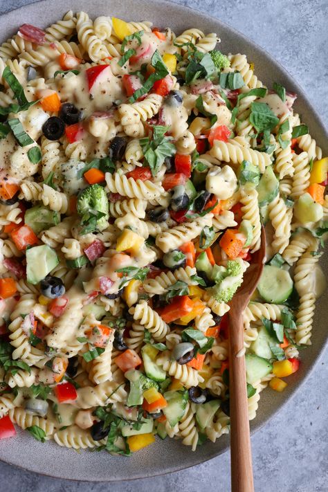 Summer Pasta Salad with a Dijon vinaigrette. So easy to make and delicious! Super versatile, use any short or small pasta, mix with the raw veggies of your choice and mix in the dressing and enjoy! Vinegarette Pasta Salad, Light Pasta Salad Recipes, Dijon Pasta Salad, Mix Salad Recipes, Light Pasta Salad, Fresh Pasta Salad, Light Pasta Salads, Pasta Salad Dressing Recipe, Vegetable Pasta Salad