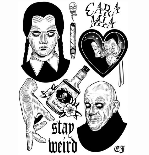 Addams Family Tattoo, Tattoo Fillers, Remember Tattoo, Paint Bike, Family Tattoo Designs, Lyric Tattoos, Demon Tattoo, Flash Tattoo Designs, Flash Sheet