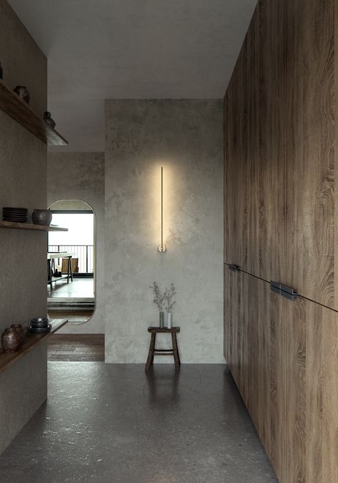 Wabi-Sabi Apartment on Behance Wabi Sabi Apartment, Wabi Sabi Concept, Wabi Sabi House, Wabi Sabi Interior Design, Wabi Sabi Interior, Concrete Effect Paint, Wabi Sabi Decor, Wabi Sabi Style, Style Deco