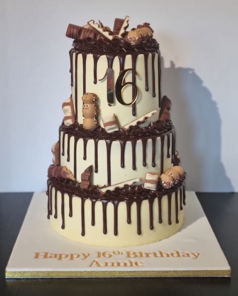 Two Tier Drip Cake Birthday, Three Tier Chocolate Cake, Birthday Cake Three Tier, Three Tier Birthday Cake, Sprinkle Drip Cake, Choco Truffle Cake, Cake Shake, Vintage Heart Cake, Cake Designs For Boy