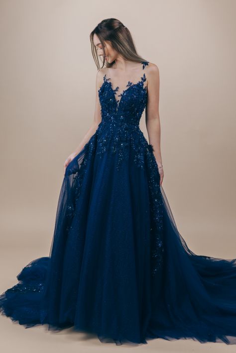 Elena | Wedding Gowns in Singapore | Bridefully Yours Matriek Dance Dresses, Prom Fit And Flare Dress Long, Fairytale Like Prom Dresses, Blue Chiffon Prom Dress, Hall Gown Prom Dress, Masquerade Prom Dress Blue, Garden Themed Prom Dresses, Dust Blue Dress, Pretty Blue Prom Dresses