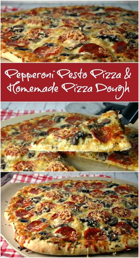 Pepperoni Pesto Pizza | Life, Love, and Good Food Homemade Pizza Dough Easy, Pizza Pepperoni, Pizza Life, Pizza Calzone, Pizza Homemade, Mozzarella Pizza, Calzone Pizza, Cooking Mama, Easy Pizza Dough