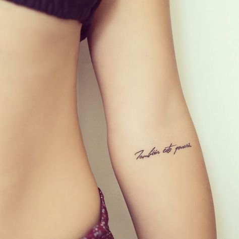 Caption Tattoo, This Too Shall Pass Tattoo, Word Tattoos On Arm, Inner Elbow Tattoos, Quote Tattoos Placement, Live The Moment, Tattoo Forearm, Faith Tattoo, Unique Typography